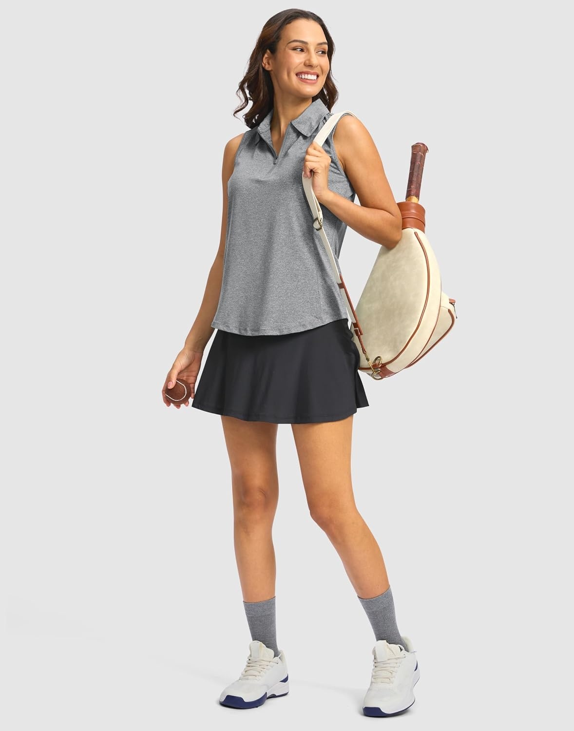 image:imageG Gradual Womens Golf Shirts Lightweight 14 Zip Collared Tank TopHeather Grey