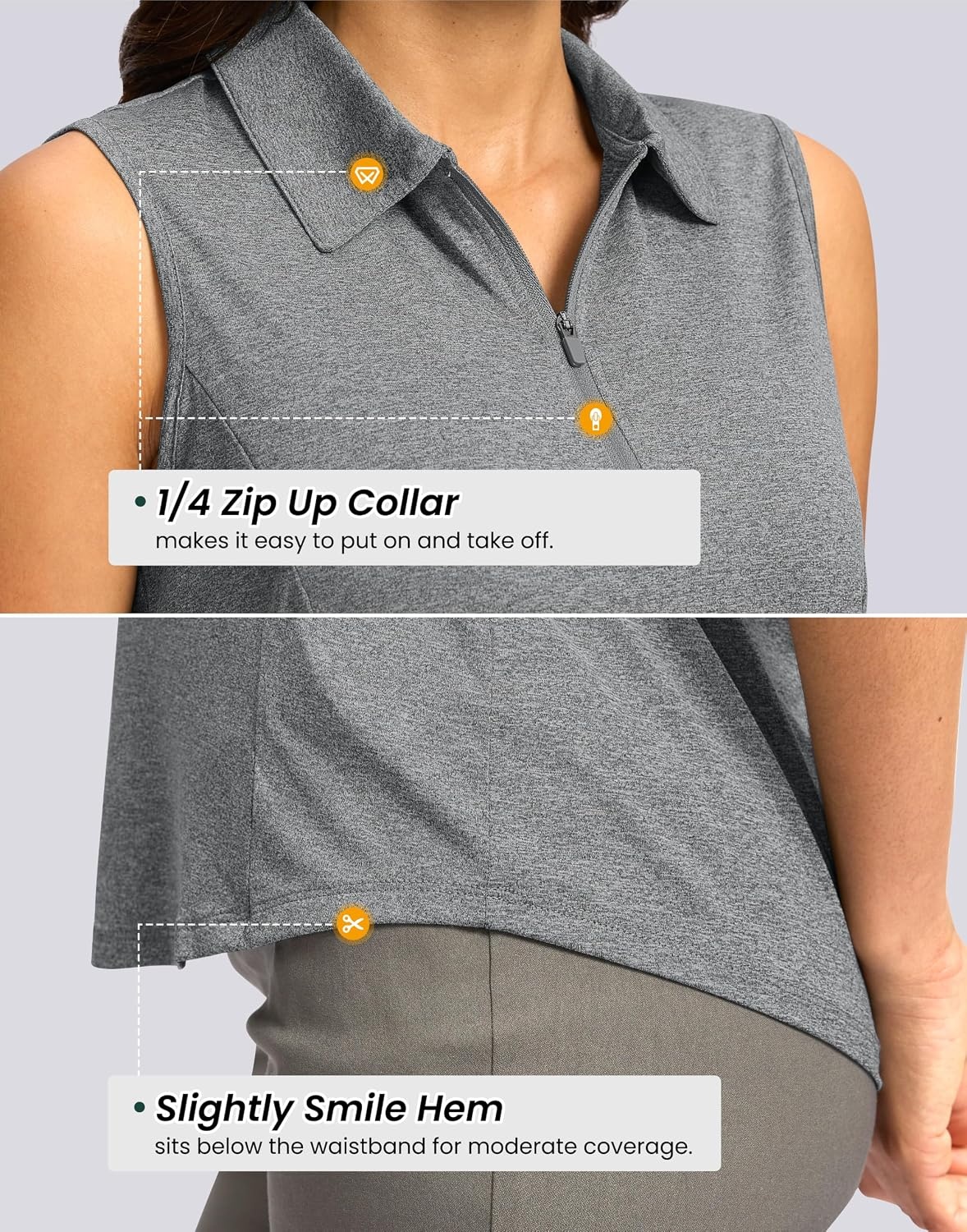 image:imageG Gradual Womens Golf Shirts Lightweight 14 Zip Collared Tank TopHeather Grey