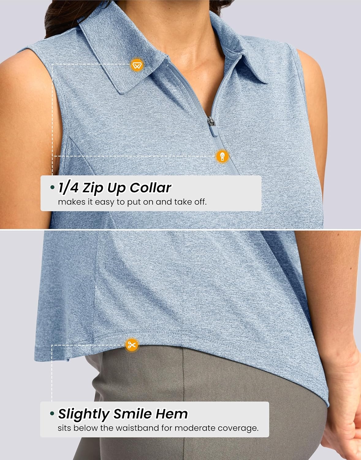 image:imageG Gradual Womens Golf Shirts Lightweight 14 Zip Collared Tank TopHeather Grey Blue
