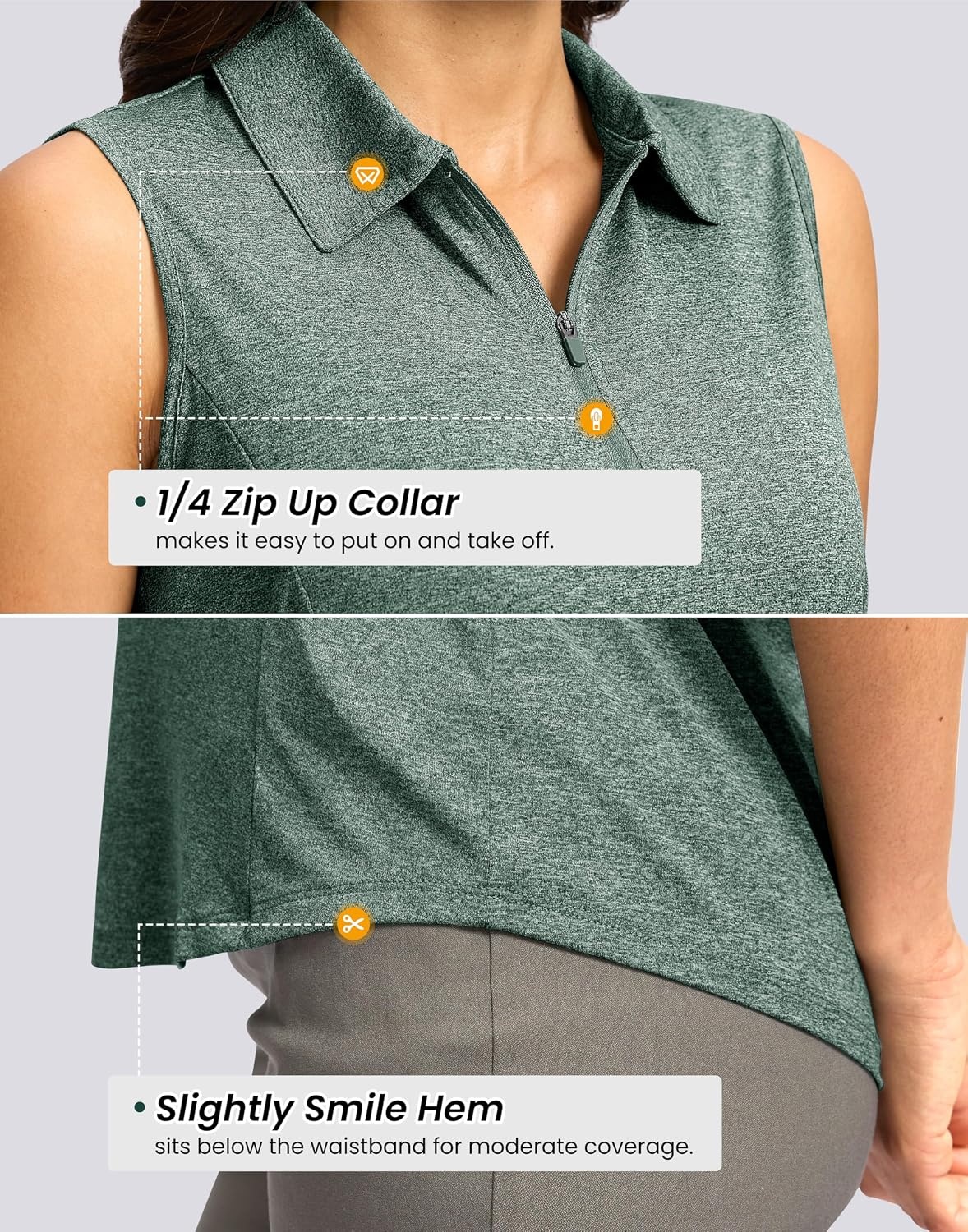 image:imageG Gradual Womens Golf Shirts Lightweight 14 Zip Collared Tank TopHeather Grey Sage