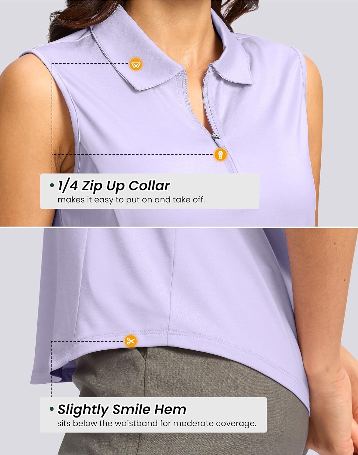 image:imageG Gradual Womens Golf Shirts Lightweight 14 Zip Collared Tank TopHeather Light Purple
