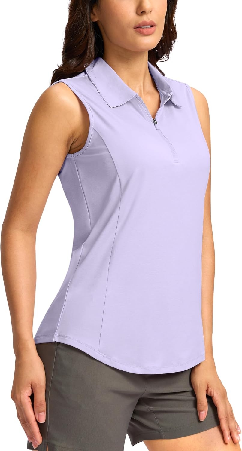 image:imageG Gradual Womens Golf Shirts Lightweight 14 Zip Collared Tank TopHeather Light Purple