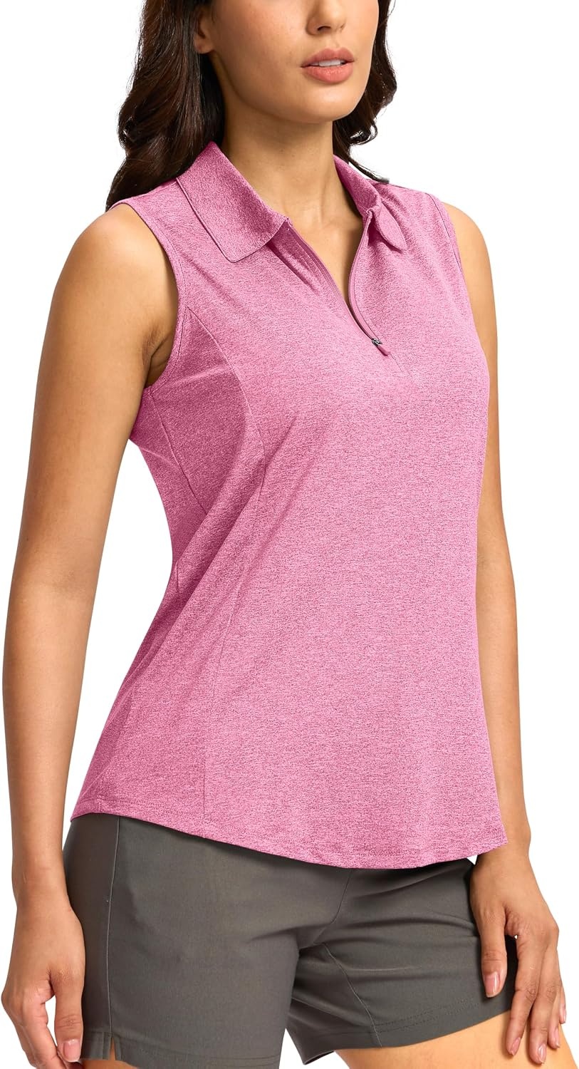 image:imageG Gradual Womens Golf Shirts Lightweight 14 Zip Collared Tank TopHeather Light Rose