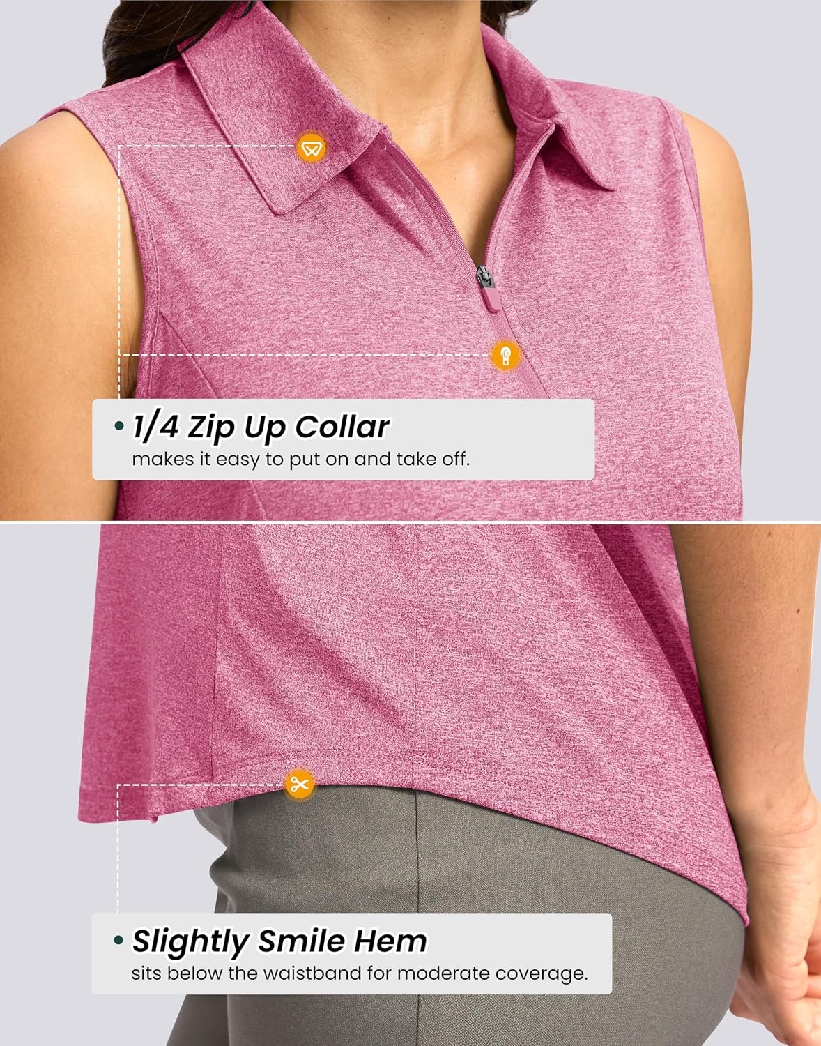 image:imageG Gradual Womens Golf Shirts Lightweight 14 Zip Collared Tank TopHeather Light Rose