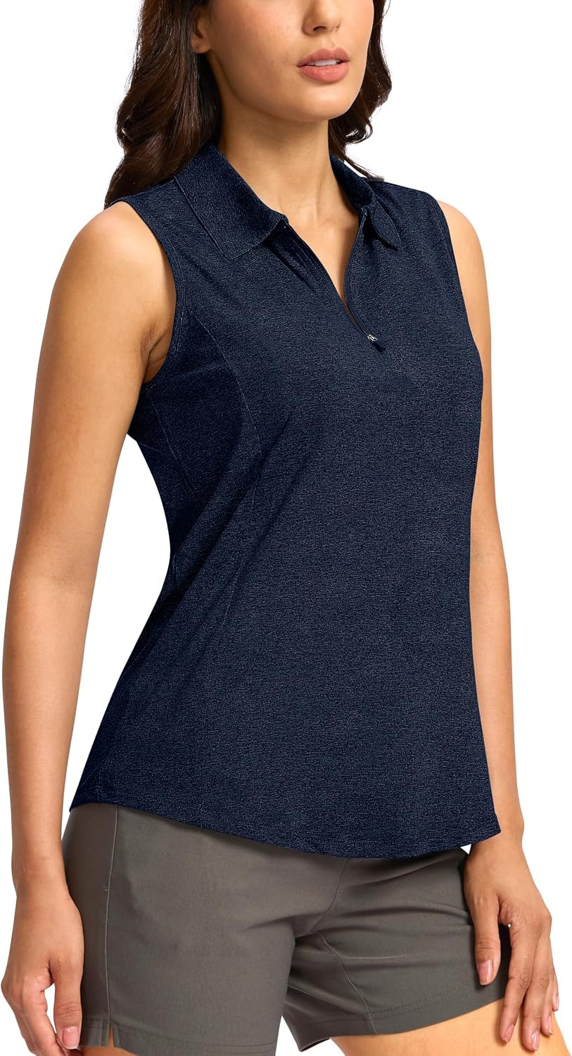 image:imageG Gradual Womens Golf Shirts Lightweight 14 Zip Collared Tank TopHeather Navy