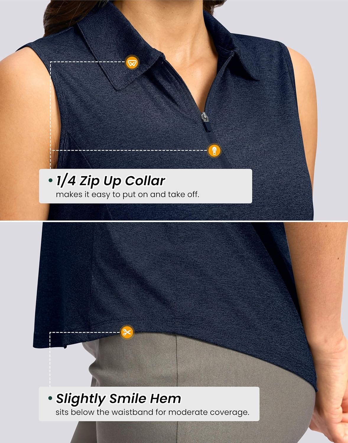 image:imageG Gradual Womens Golf Shirts Lightweight 14 Zip Collared Tank TopHeather Navy