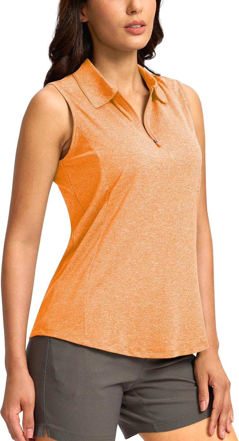 image:imageG Gradual Womens Golf Shirts Lightweight 14 Zip Collared Tank TopHeather Orange