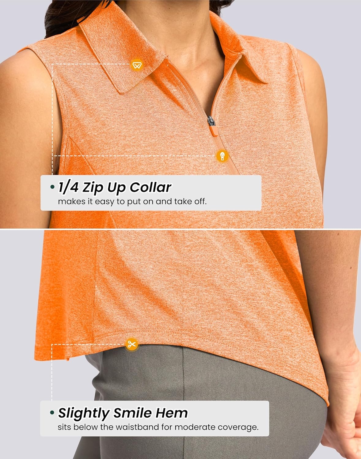 image:imageG Gradual Womens Golf Shirts Lightweight 14 Zip Collared Tank TopHeather Orange