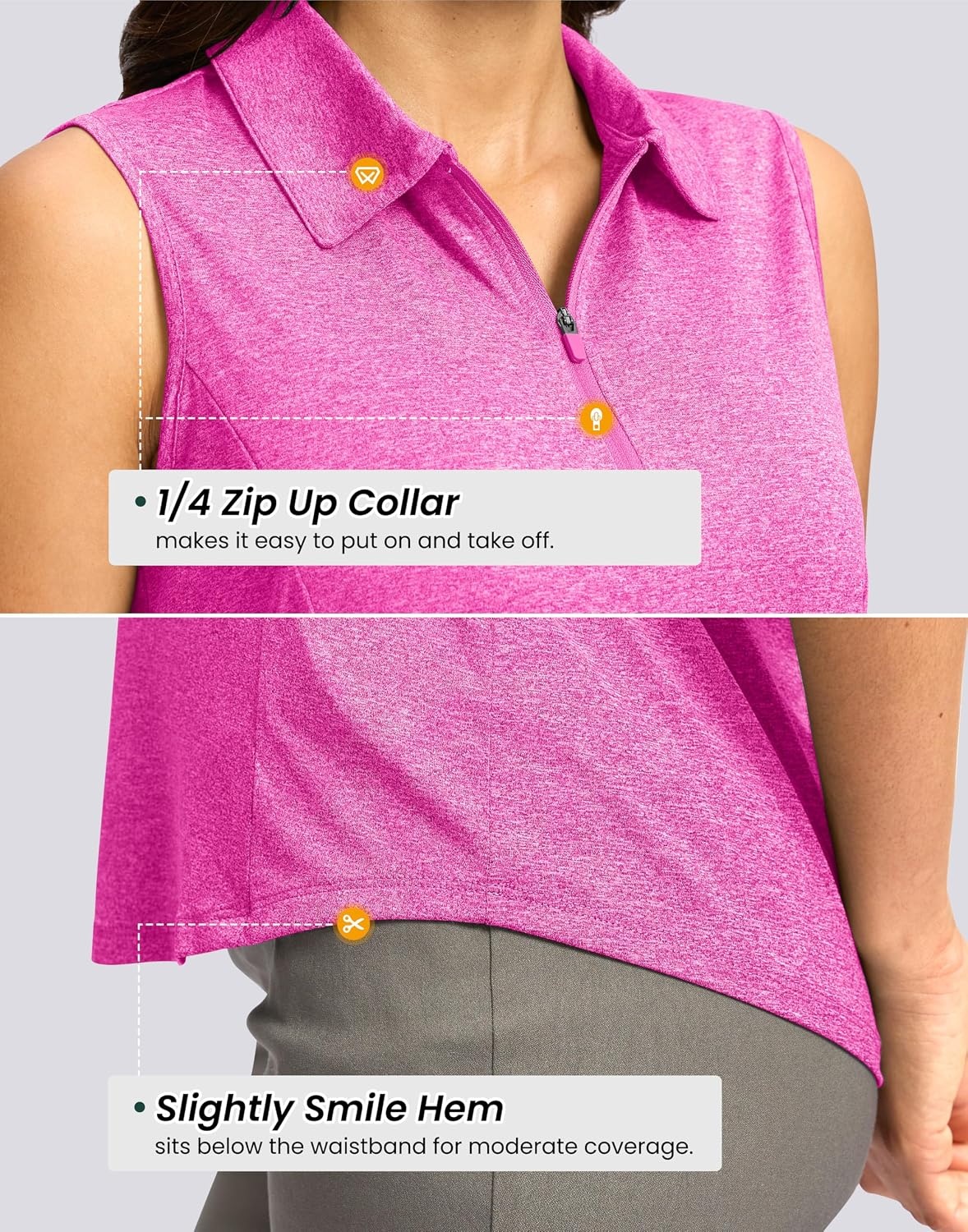 image:imageG Gradual Womens Golf Shirts Lightweight 14 Zip Collared Tank TopHeather Rose