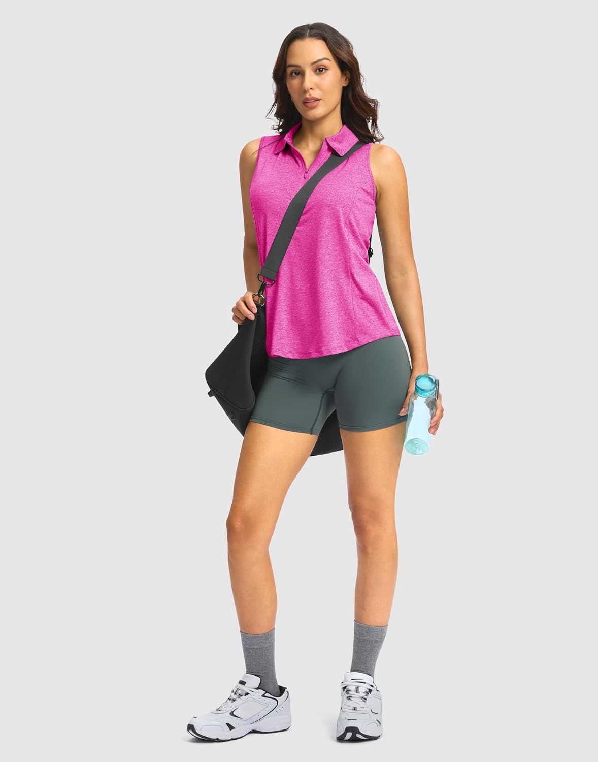 image:imageG Gradual Womens Golf Shirts Lightweight 14 Zip Collared Tank TopHeather Rose