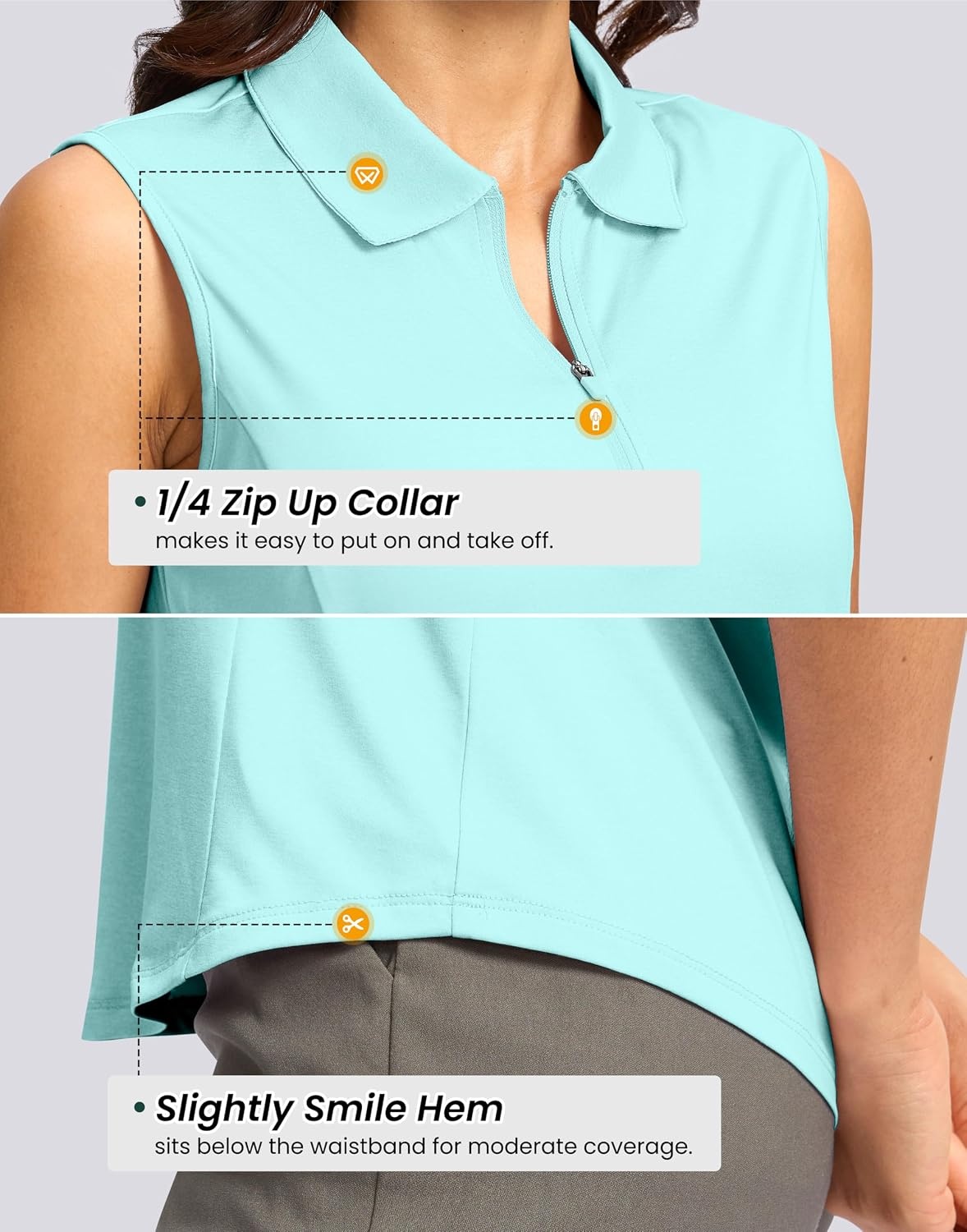 image:imageG Gradual Womens Golf Shirts Lightweight 14 Zip Collared Tank TopHeather Sky Blue