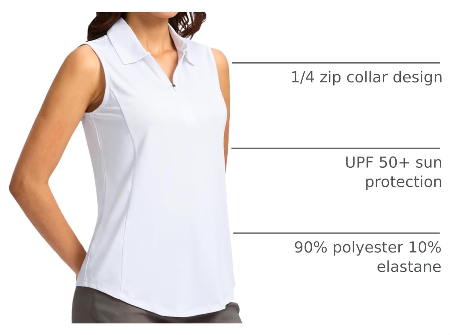 image:imageG Gradual Womens Golf Shirts Lightweight 14 Zip Collared Tank TopHeather White