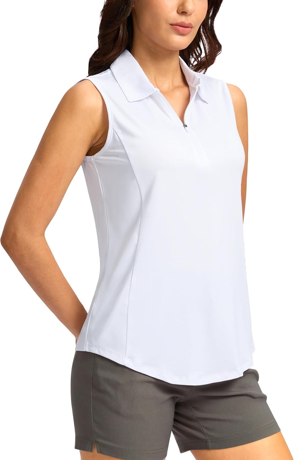 image:imageG Gradual Womens Golf Shirts Lightweight 14 Zip Collared Tank TopHeather White