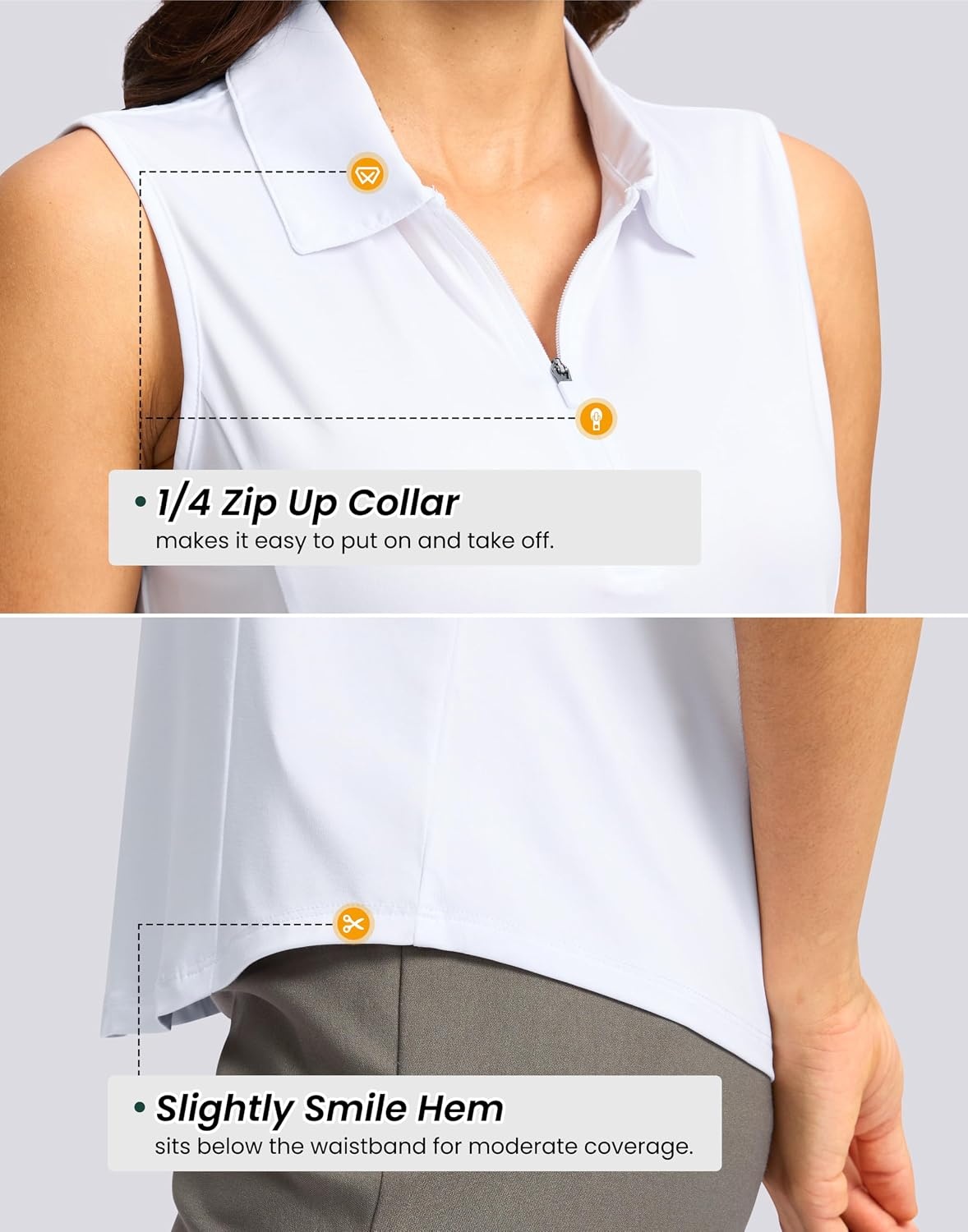 image:imageG Gradual Womens Golf Shirts Lightweight 14 Zip Collared Tank TopHeather White
