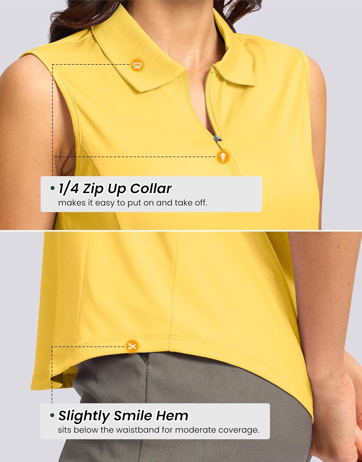 image:imageG Gradual Womens Golf Shirts Lightweight 14 Zip Collared Tank TopHeather Yellow
