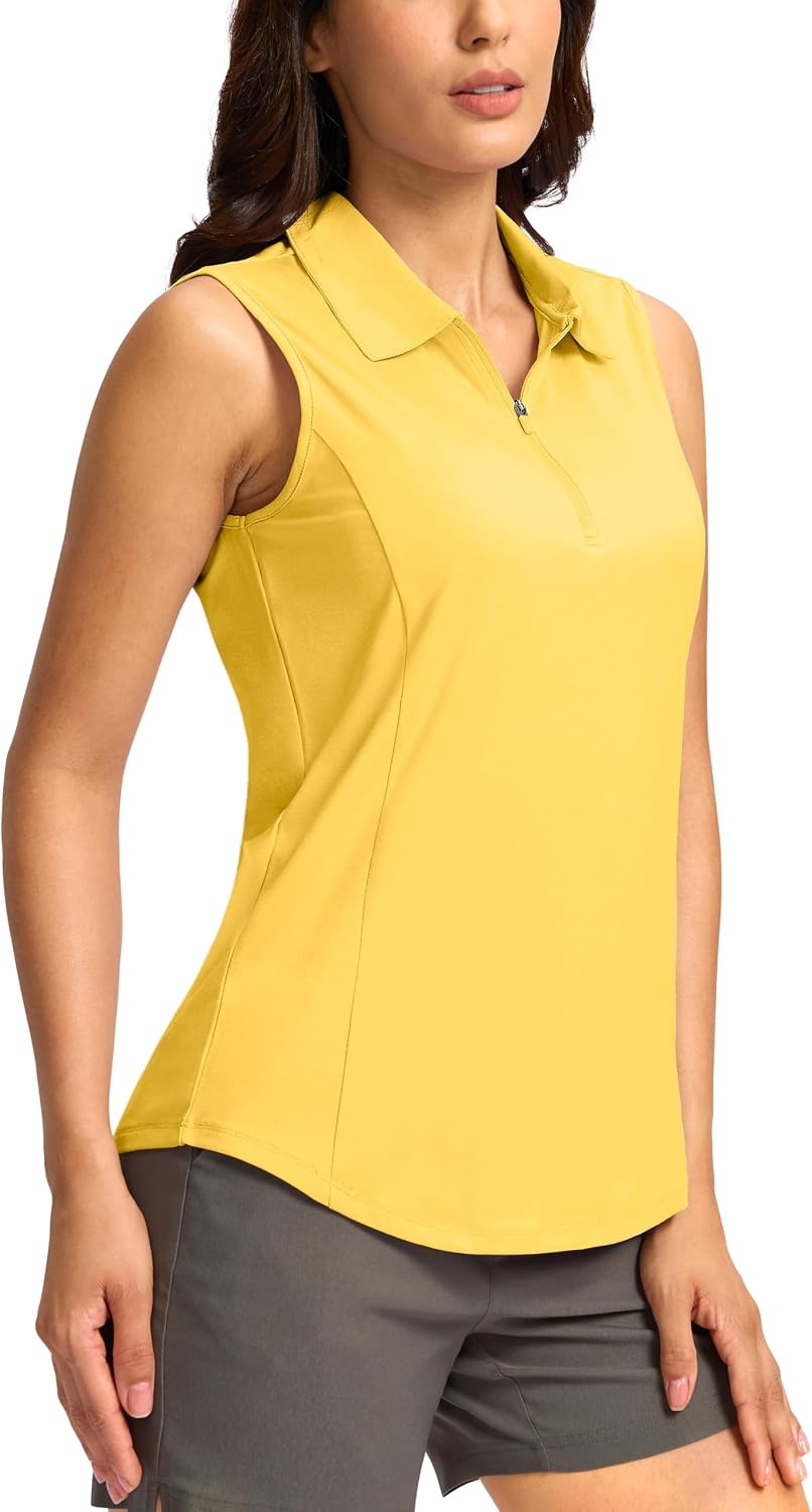 image:imageG Gradual Womens Golf Shirts Lightweight 14 Zip Collared Tank TopHeather Yellow
