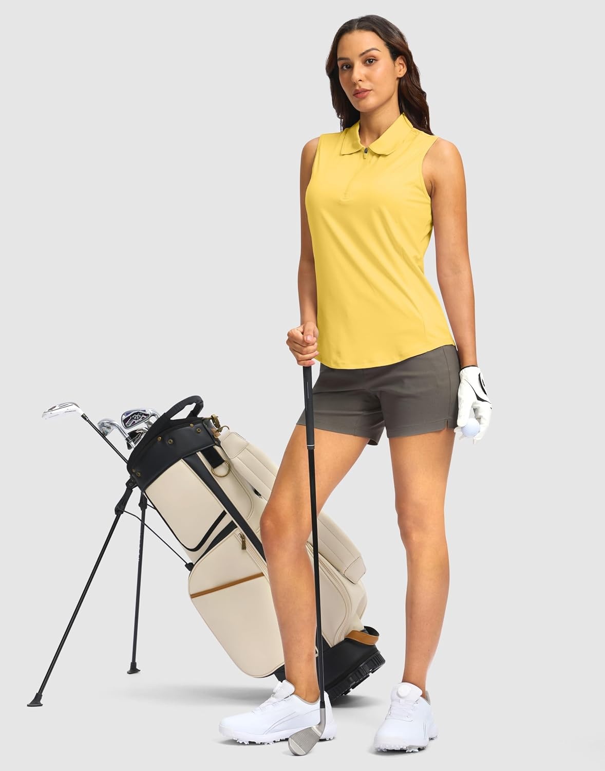 image:imageG Gradual Womens Golf Shirts Lightweight 14 Zip Collared Tank TopHeather Yellow