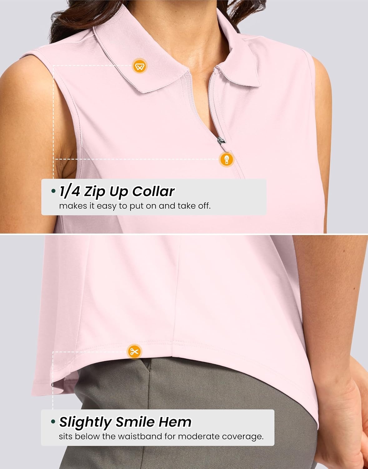 image:imageG Gradual Womens Golf Shirts Lightweight 14 Zip Collared Tank TopPeach