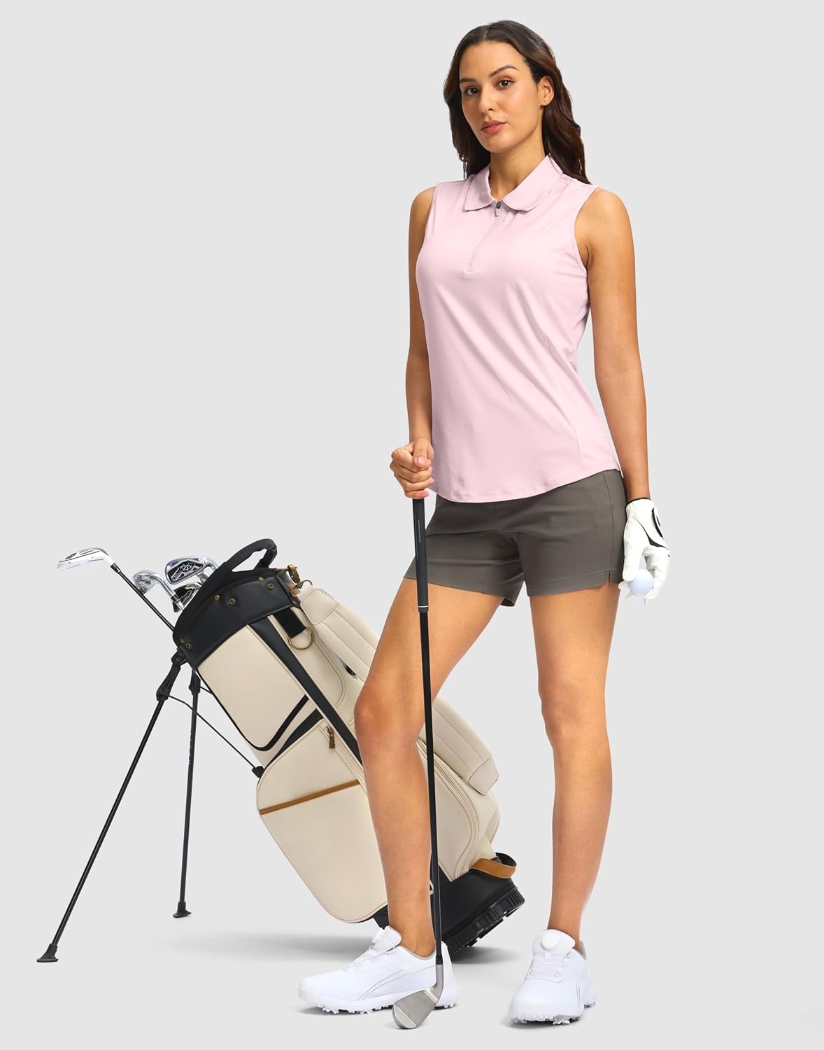 image:imageG Gradual Womens Golf Shirts Lightweight 14 Zip Collared Tank TopPeach
