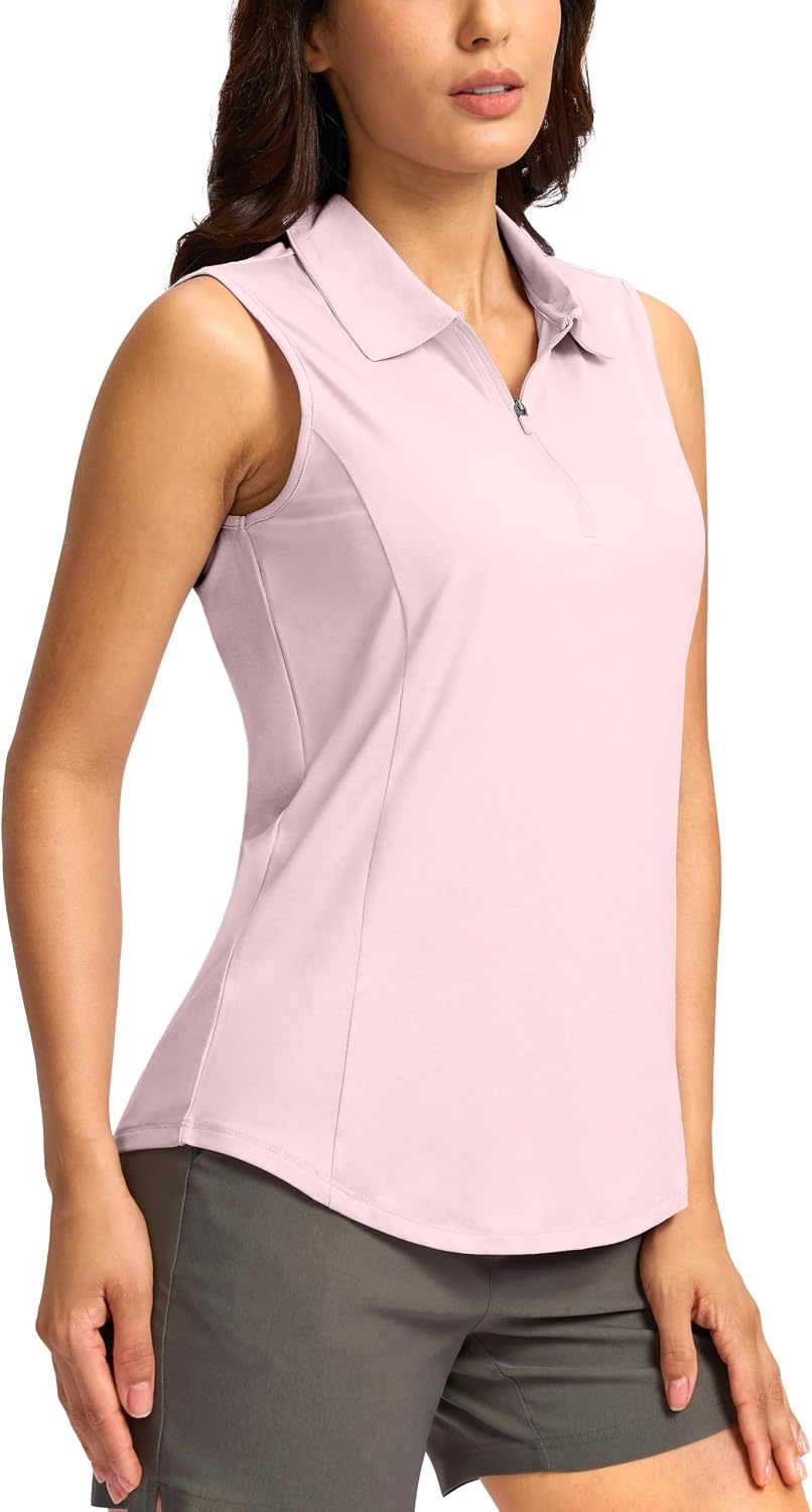 image:imageG Gradual Womens Golf Shirts Lightweight 14 Zip Collared Tank TopPeach