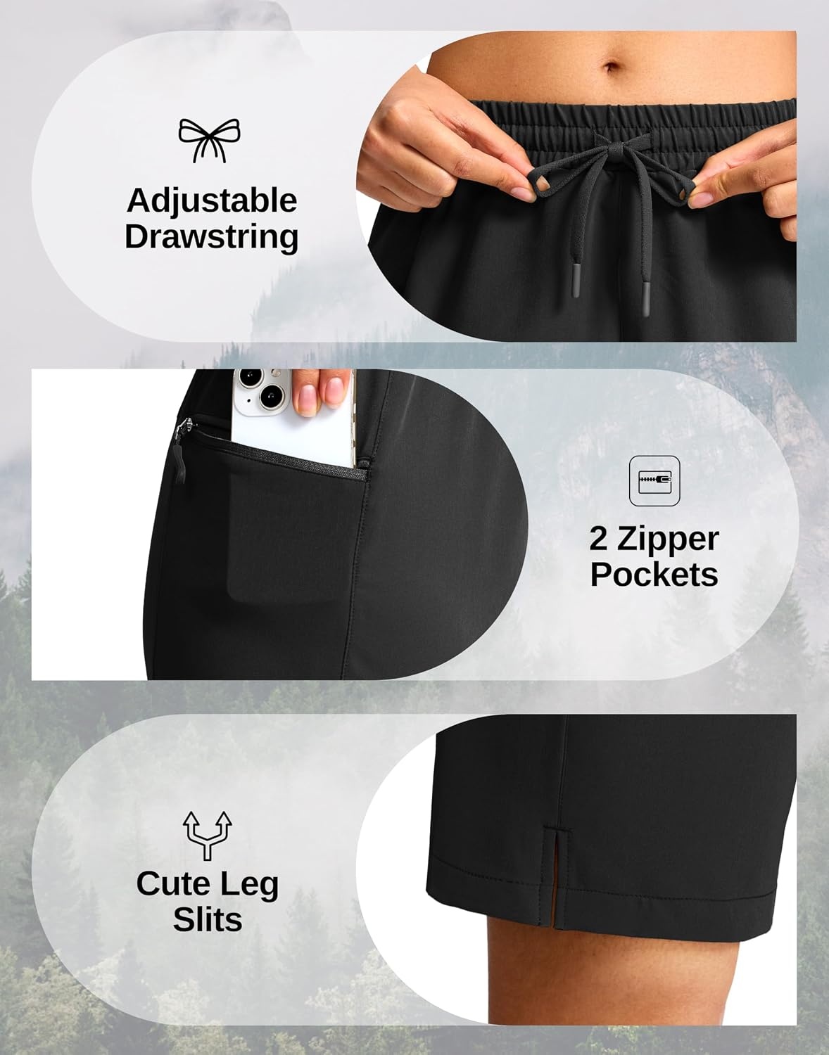image:imageG Gradual Womens Hiking Shorts 2 Zipper Pockets 9 ShortsBlack