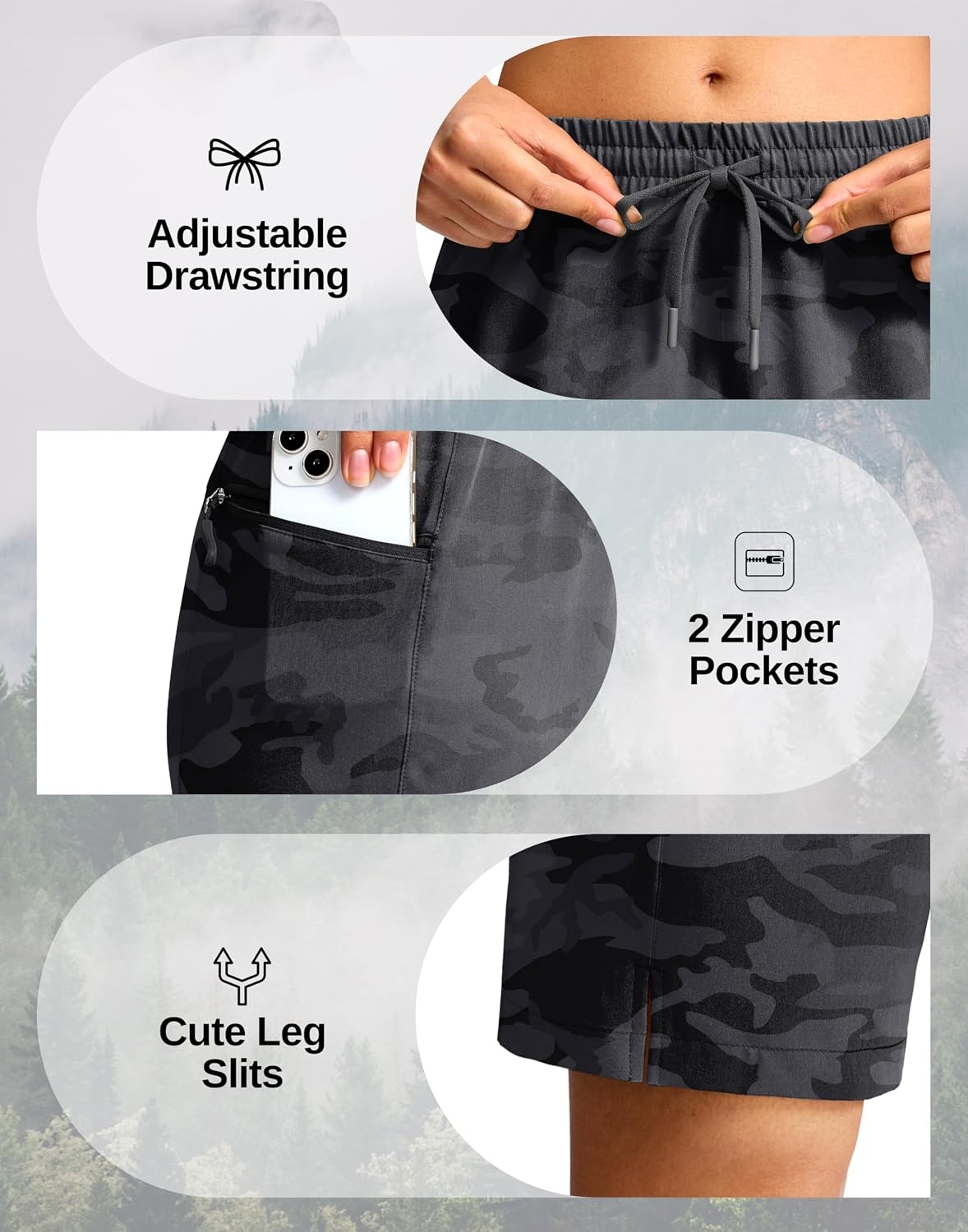 image:imageG Gradual Womens Hiking Shorts 2 Zipper Pockets 9 ShortsBlack Camo