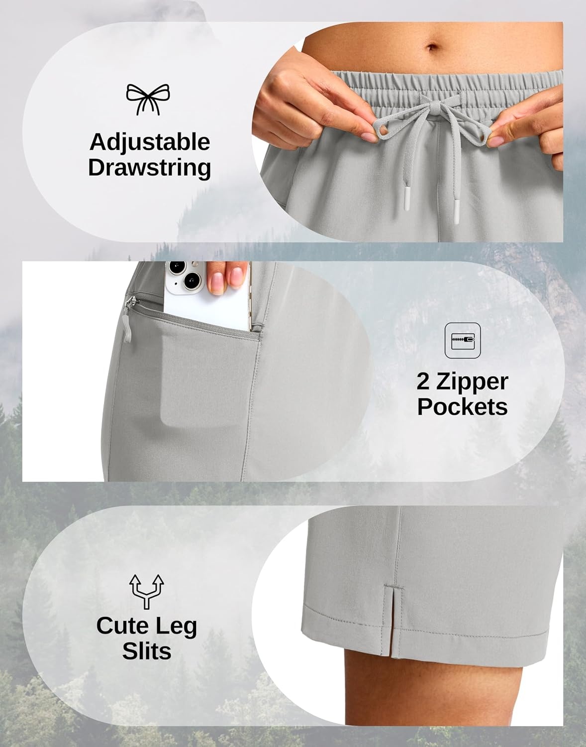 image:imageG Gradual Womens Hiking Shorts 2 Zipper Pockets 9 ShortsBright Grey