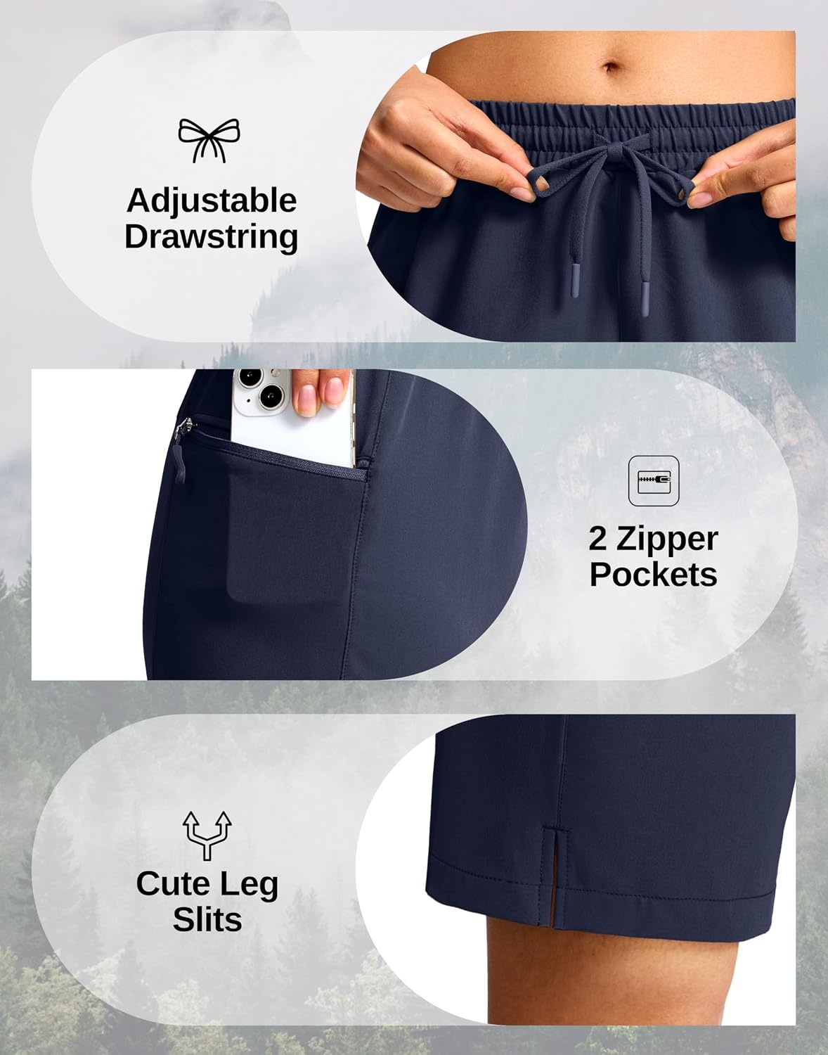 image:imageG Gradual Womens Hiking Shorts 2 Zipper Pockets 9 ShortsDark Navy