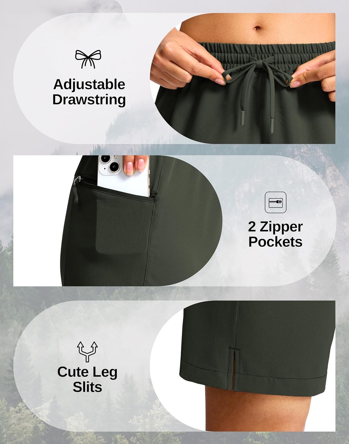 image:imageG Gradual Womens Hiking Shorts 2 Zipper Pockets 9 ShortsDark Olive