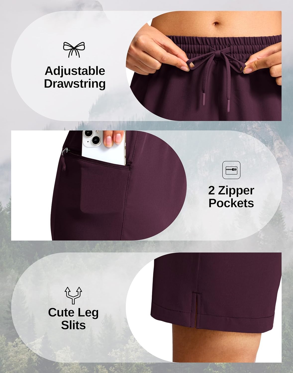 image:imageG Gradual Womens Hiking Shorts 2 Zipper Pockets 9 ShortsDark Wine