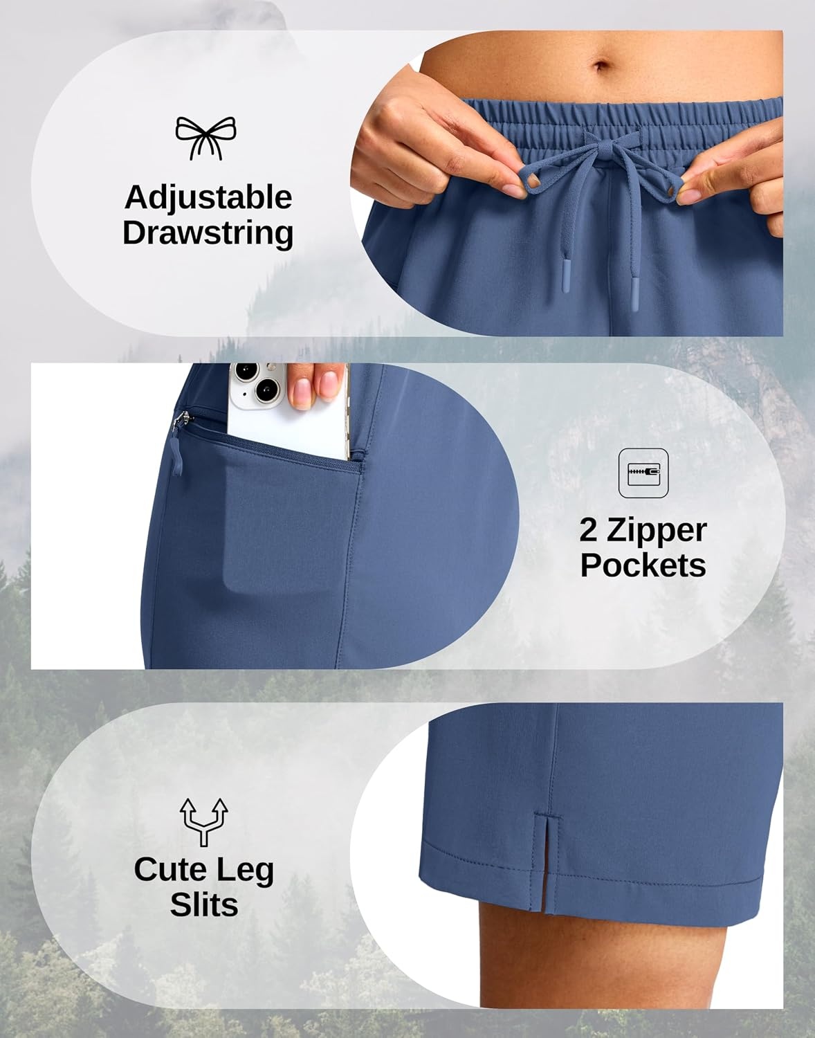 image:imageG Gradual Womens Hiking Shorts 2 Zipper Pockets 9 ShortsHaze Blue