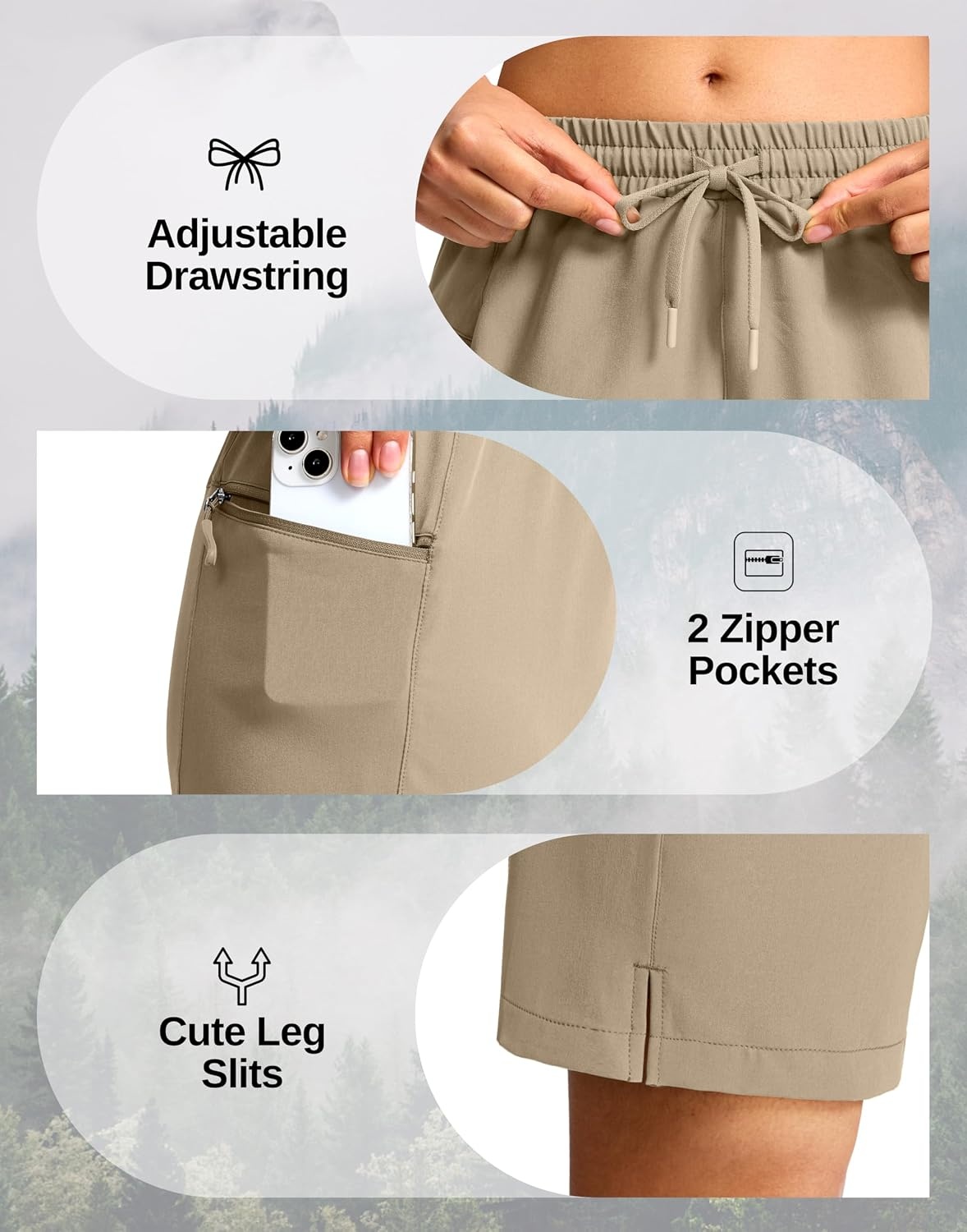 image:imageG Gradual Womens Hiking Shorts 2 Zipper Pockets 9 ShortsLight Khaki Green