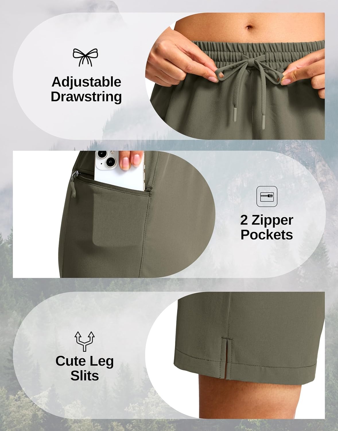 image:imageG Gradual Womens Hiking Shorts 2 Zipper Pockets 9 ShortsSage Grey Green