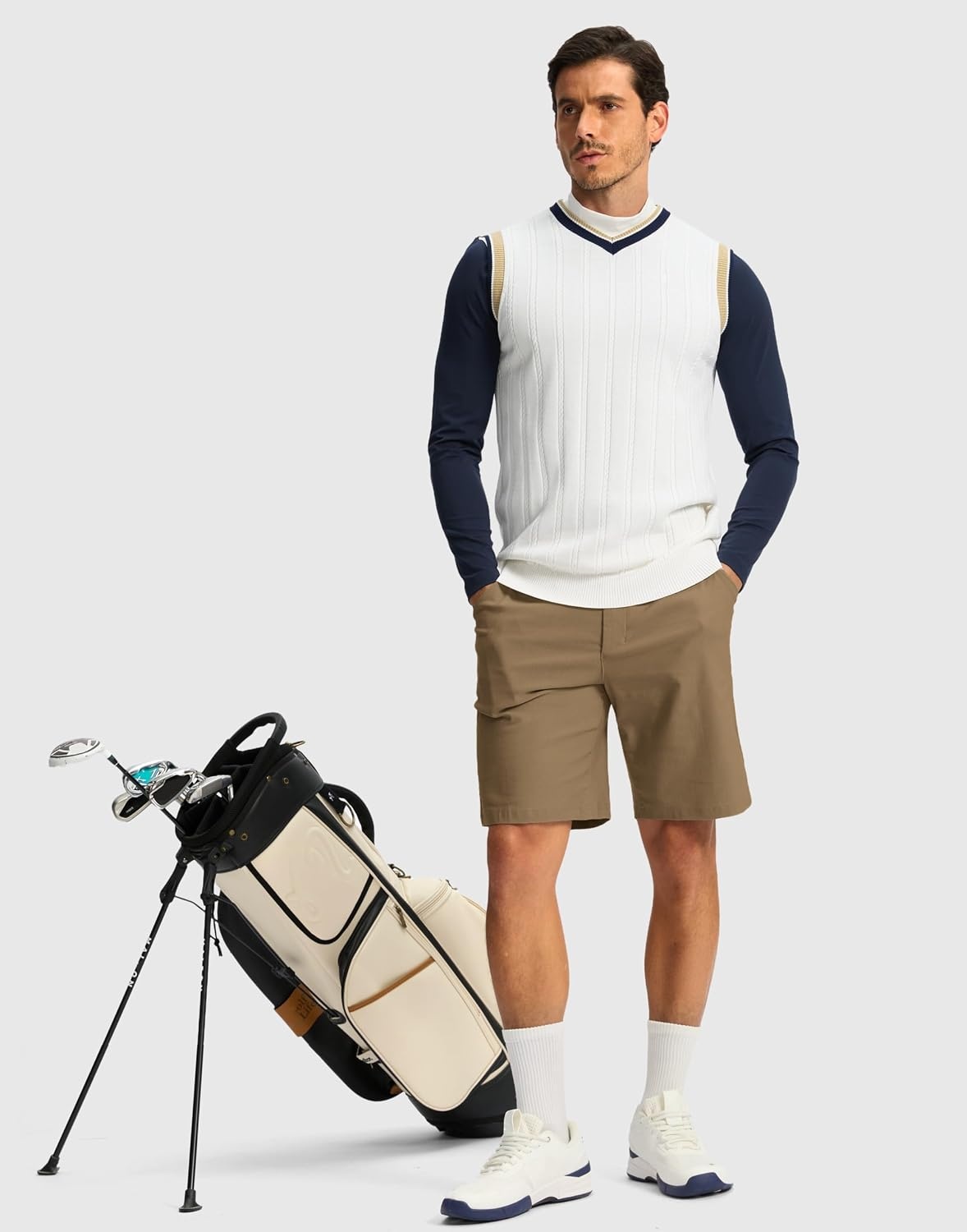 image:imageMens Golf Dress Shorts 9 Stretch Casual Work ShortsDark KhakiL9 W40