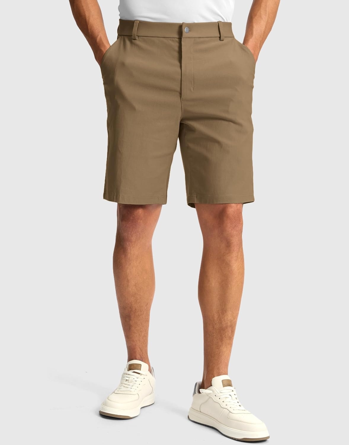 image:imageMens Golf Dress Shorts 9 Stretch Casual Work ShortsDark KhakiL9 W40