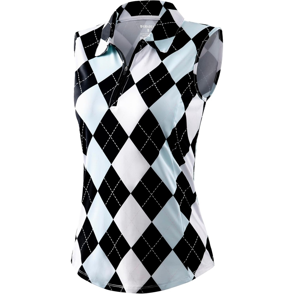 image:imageG Gradual Womens Golf Shirts Lightweight 14 Zip Collared Tank TopGrey Argyle