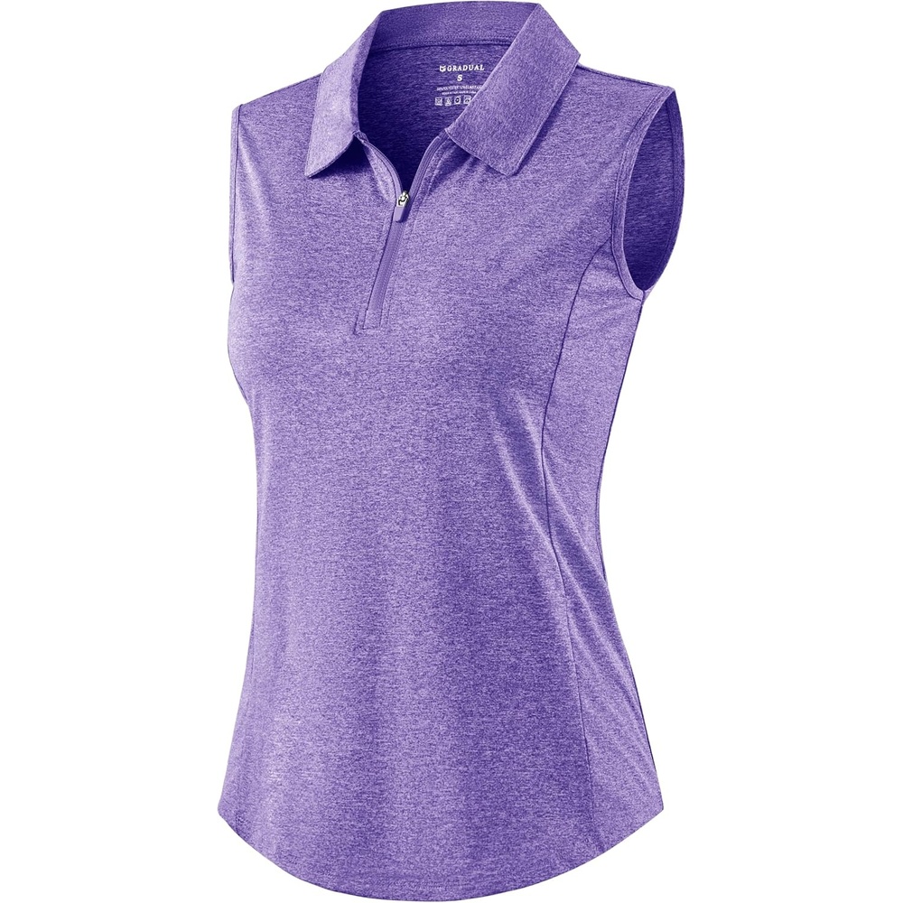 image:imageG Gradual Womens Golf Shirts Lightweight 14 Zip Collared Tank TopHeather Dark Purple