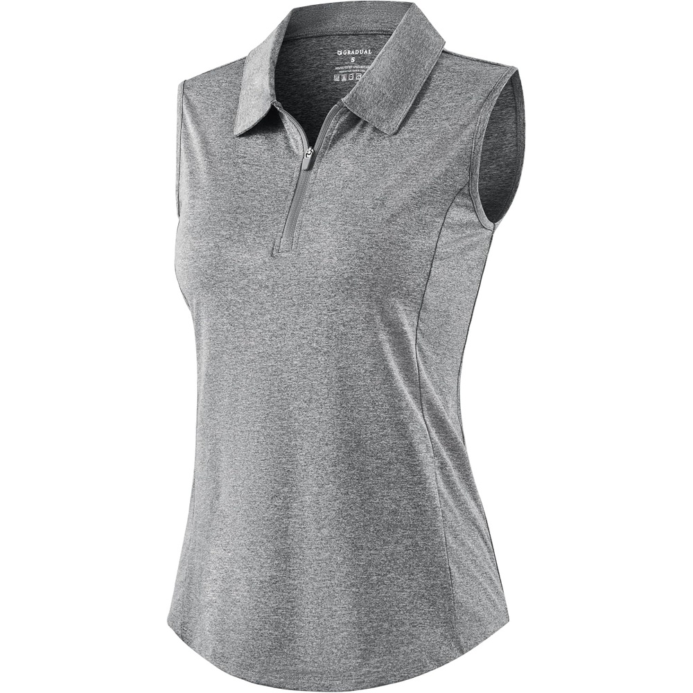 image:imageG Gradual Womens Golf Shirts Lightweight 14 Zip Collared Tank TopHeather Grey