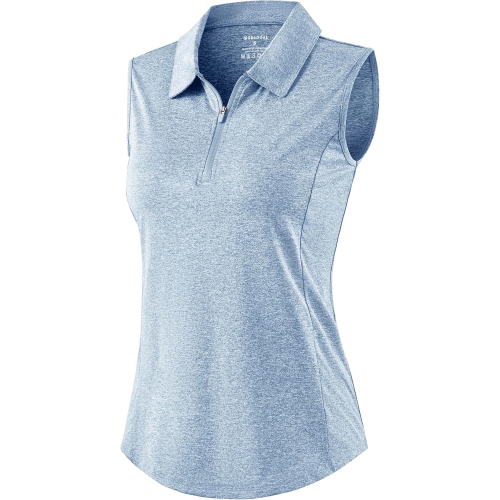 image:imageG Gradual Womens Golf Shirts Lightweight 14 Zip Collared Tank TopHeather Grey Blue