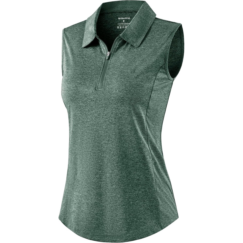 image:imageG Gradual Womens Golf Shirts Lightweight 14 Zip Collared Tank TopHeather Grey Sage