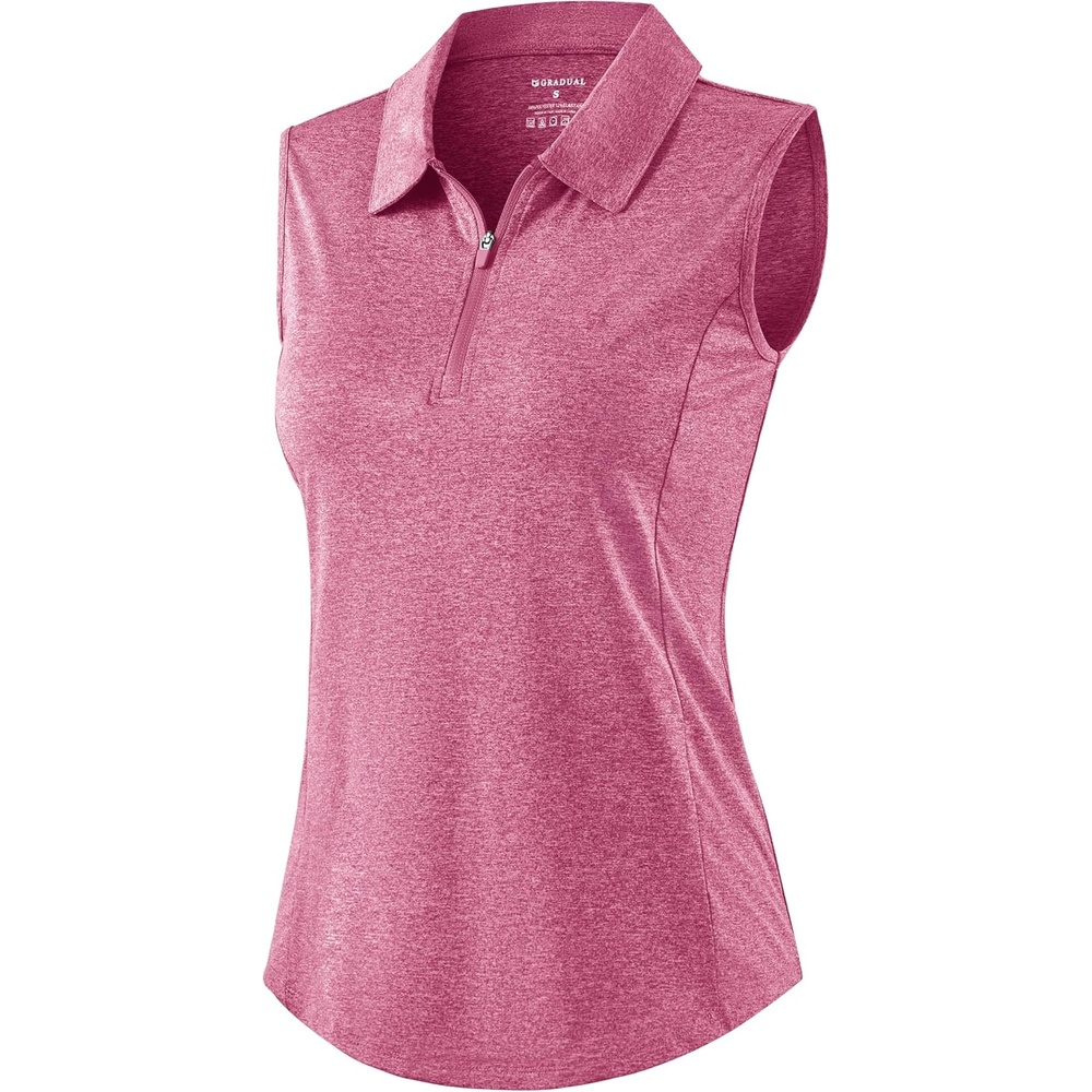 image:imageG Gradual Womens Golf Shirts Lightweight 14 Zip Collared Tank TopHeather Light Rose