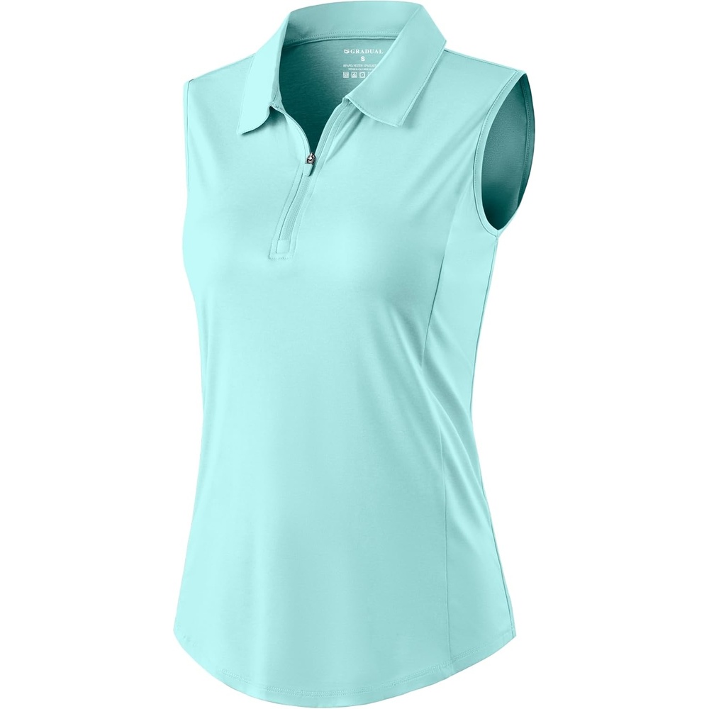 image:imageG Gradual Womens Golf Shirts Lightweight 14 Zip Collared Tank TopHeather Sky Blue