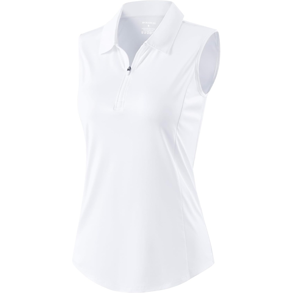 image:imageG Gradual Womens Golf Shirts Lightweight 14 Zip Collared Tank TopHeather White