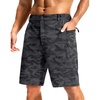 Men’s Casual Shorts 9″ Lightweight Golf Zipper Pockets Stretch Shorts(Black Camo)