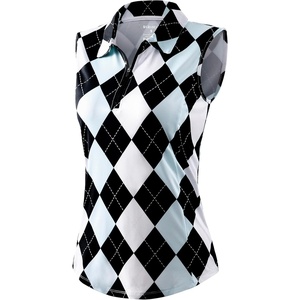 G Gradual Women’s Golf Shirts Lightweight 1/4 Zip Collared Tank Top(Grey Argyle)