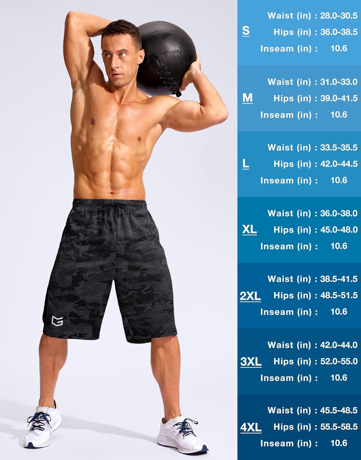 image:imageG Gradual Mens 11 Long Basketball Gym Shorts with Zipper PocketsGrey Camo