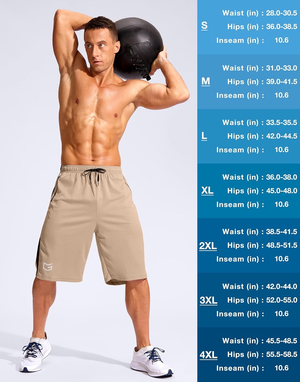 image:imageG Gradual Mens 11 Long Basketball Gym Shorts with Zipper PocketsKhaki