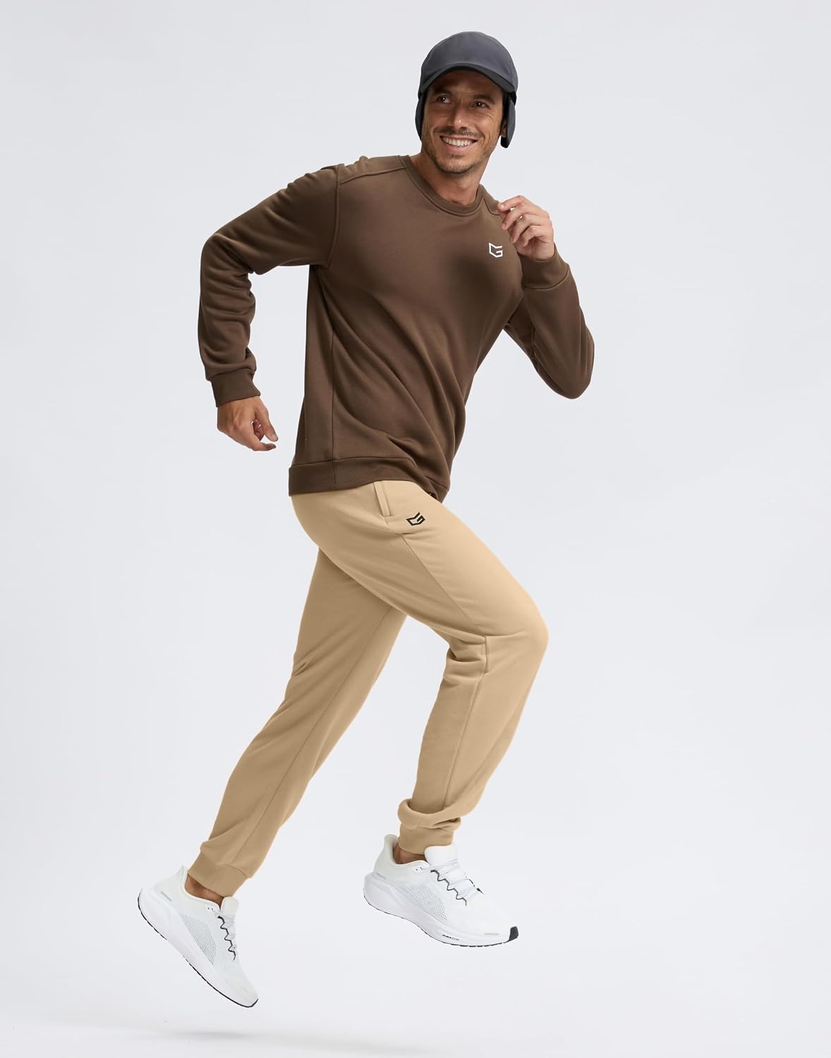 image:imageG Gradual Mens Fleece Lined Cotton Joggers with Zipper Pockets Warm PantsKhaki