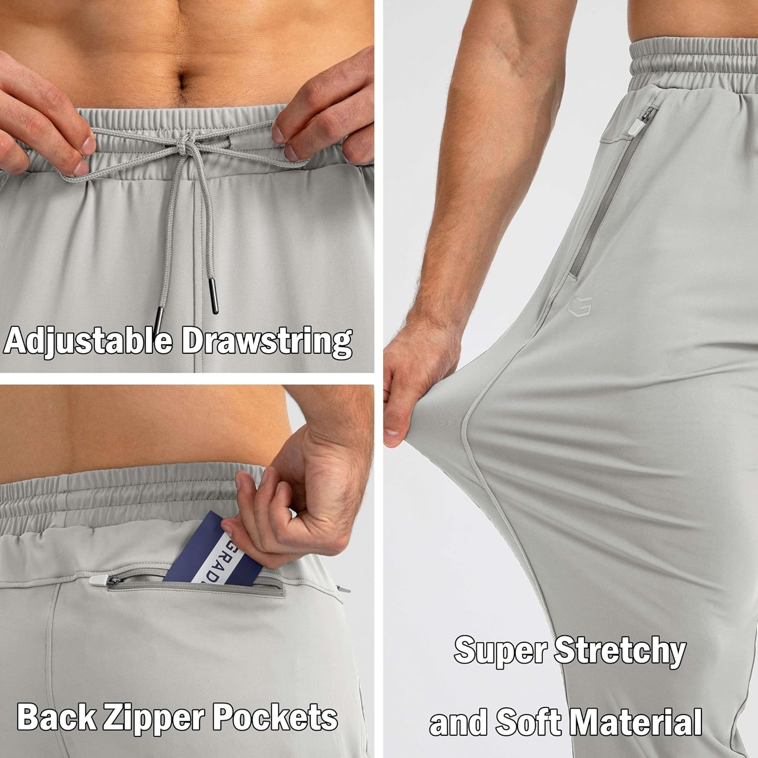 image:imageG Gradual Mens Sweatpants with 3 Zipper Pockets Tapered Joggers for MenBright Grey