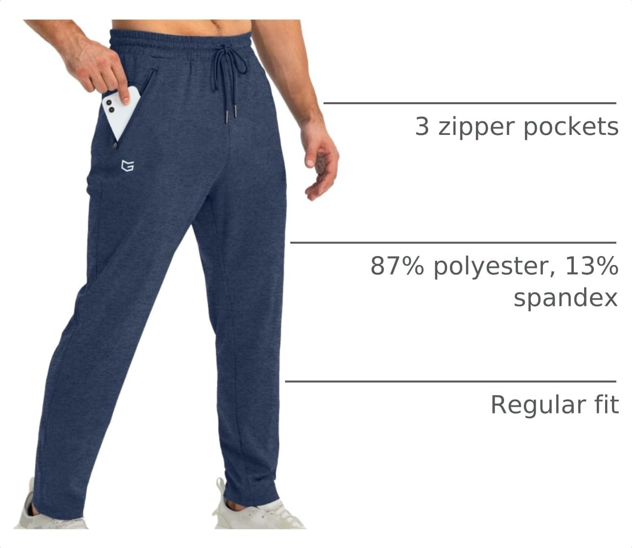 image:imageG Gradual Mens Sweatpants with 3 Zipper Pockets Tapered Joggers for MenC Heathered Academy Blue